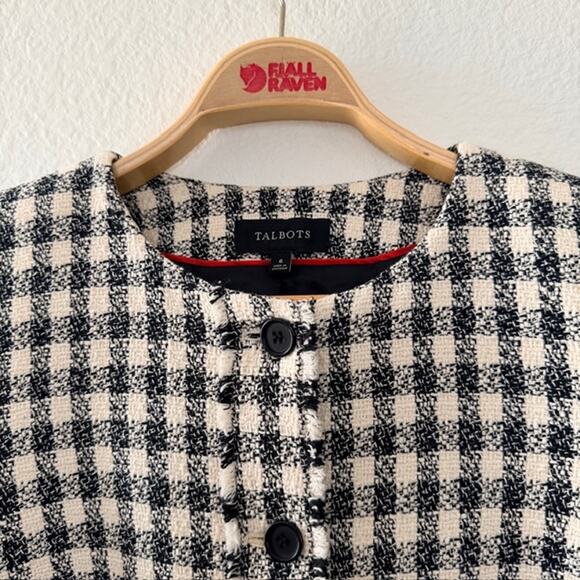 Talbots Gingham Tweed Fringe Jacket Button Front Patch Pockets‎ Lined Women's 6 - Picture 4 of 13